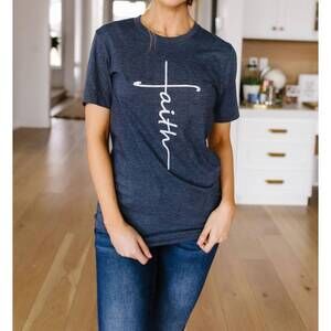 NEW KISSED APPAREL unisex - vertical faith graphic tee in heathered navy